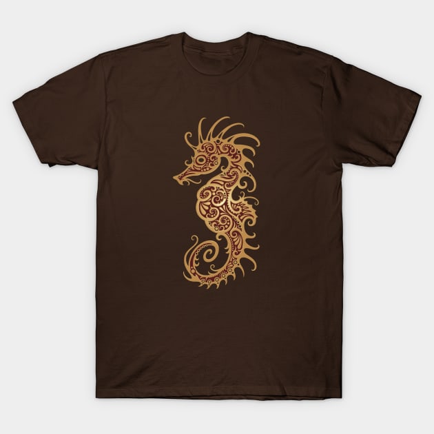 Intricate Brown Tribal Seahorse Design T-Shirt by jeffbartels